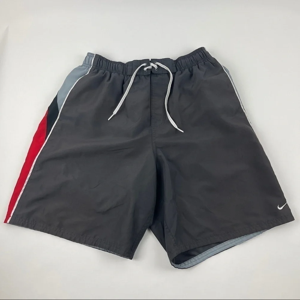 Nike Mens Swim Trunks, Black Gray Red Large
